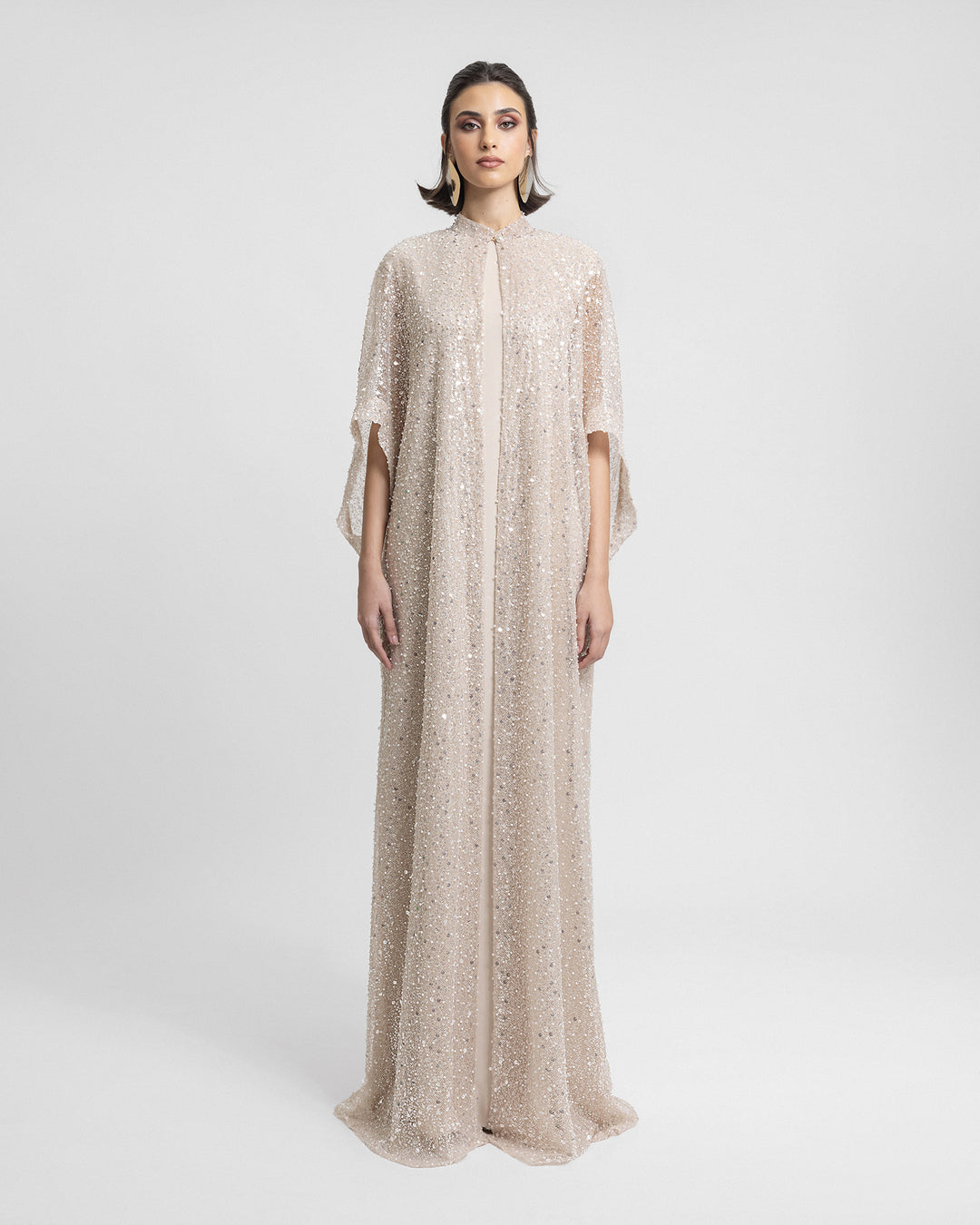 Beaded Open Kaftan with Long Dress