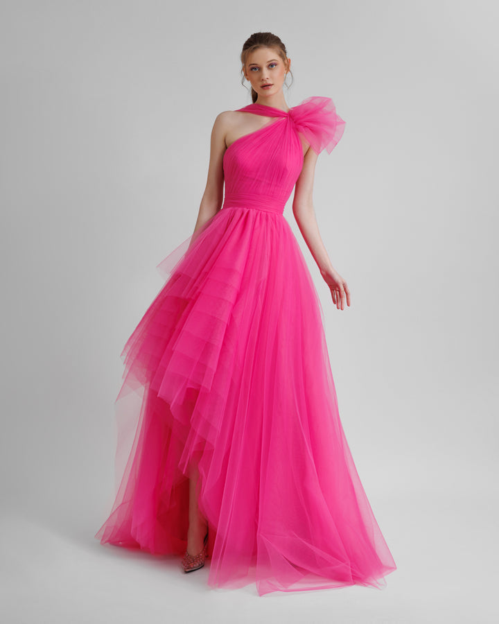 Bow-Like Pink Tulle Dress