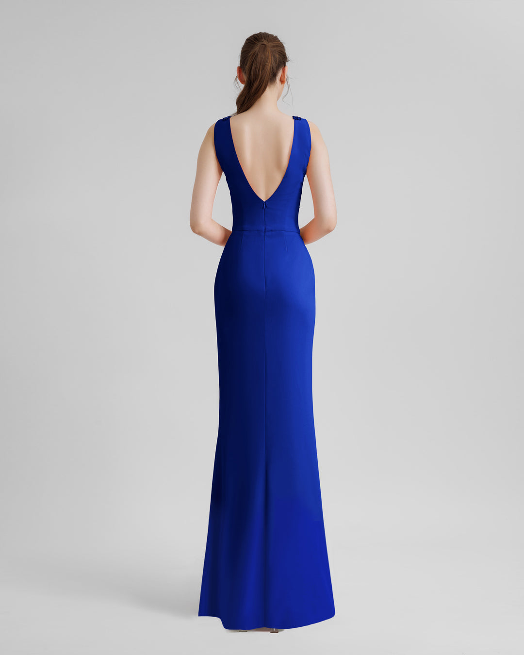 V-Neckline Royal Blue Beaded Dress