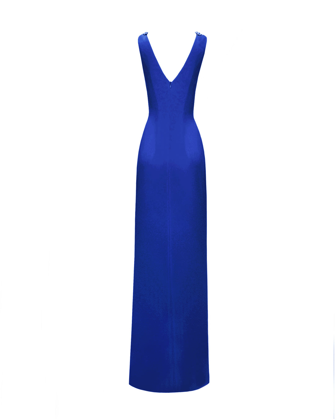 V-Neckline Royal Blue Beaded Dress