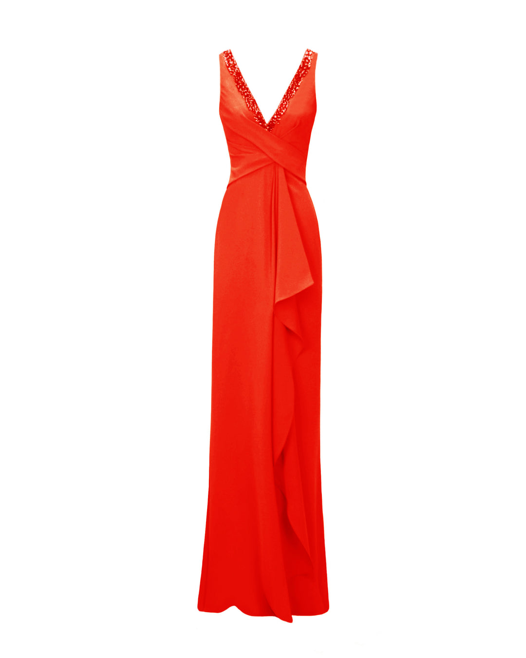 V-Neckline Coral Beaded Dress