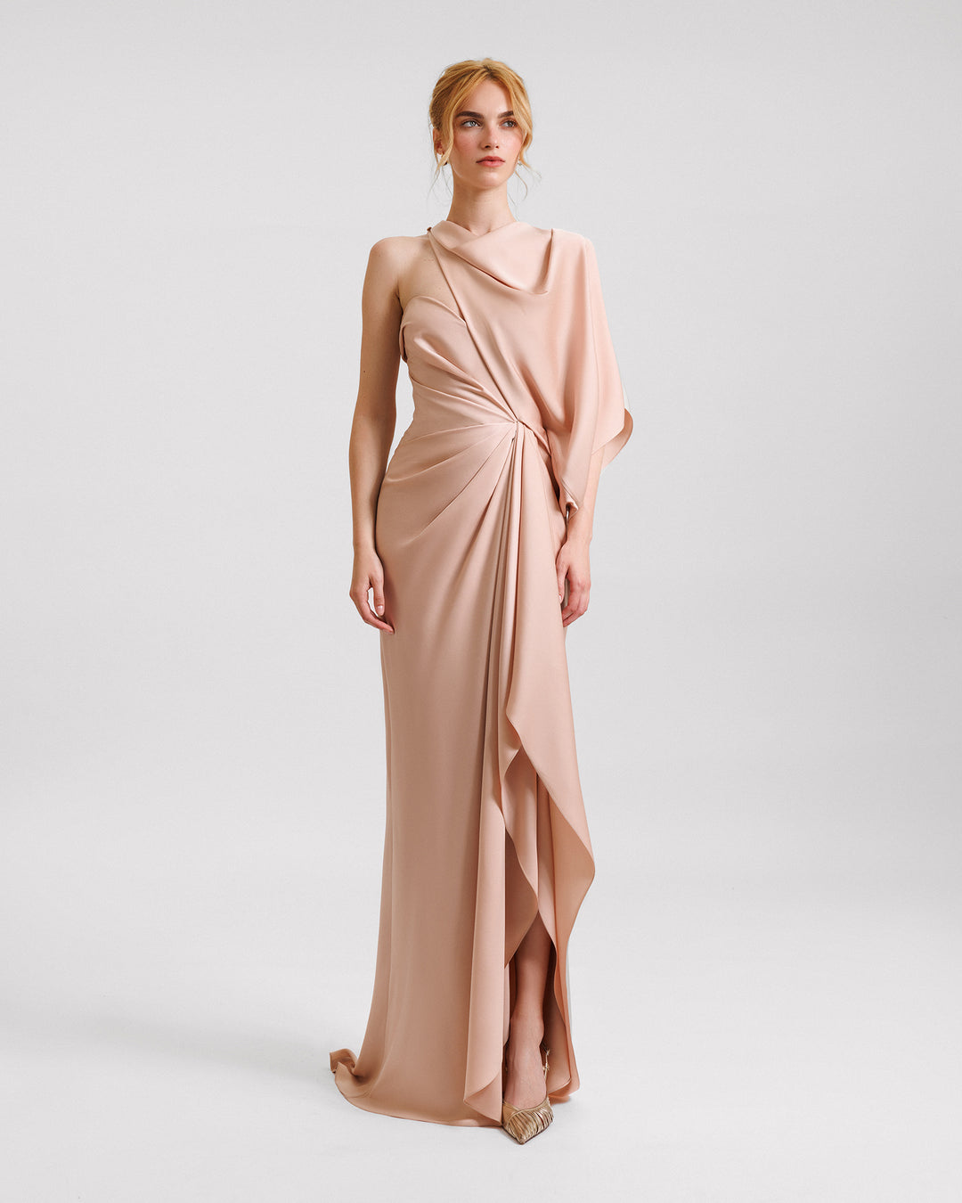 Asymmetrical Neckline Draped Dress