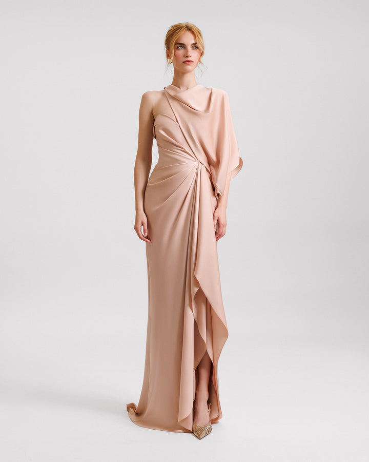 Asymmetrical Neckline Draped Dress