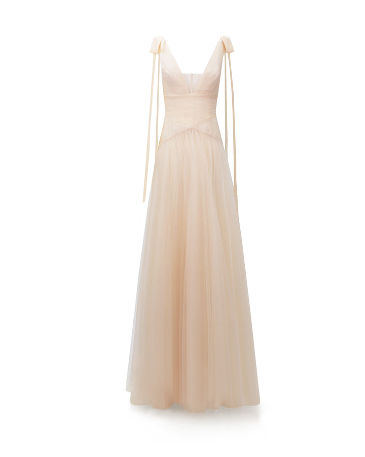 Bow-Shoulder Tulle Dress