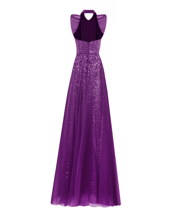 Bow Halter-Neckline Purple Dress