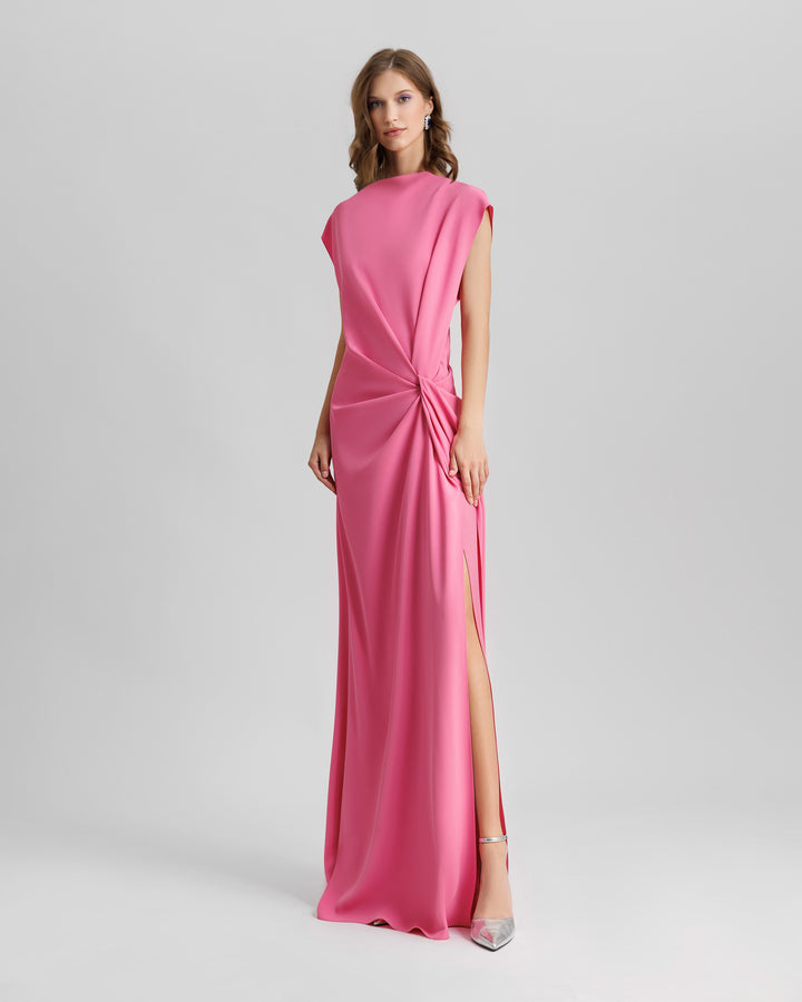 Loose Cut Candy Pink Dress With Drapings