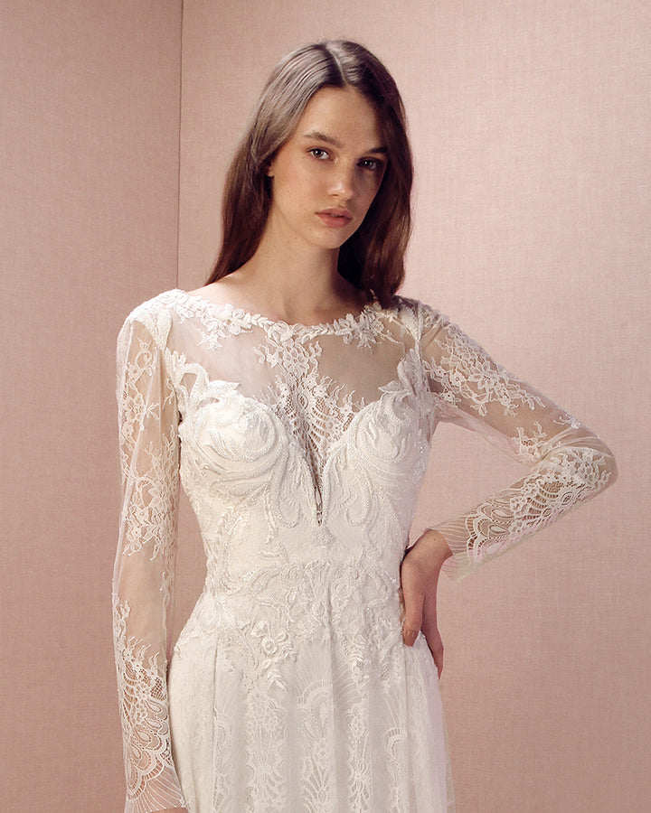 Lace Long-Sleeves Gown