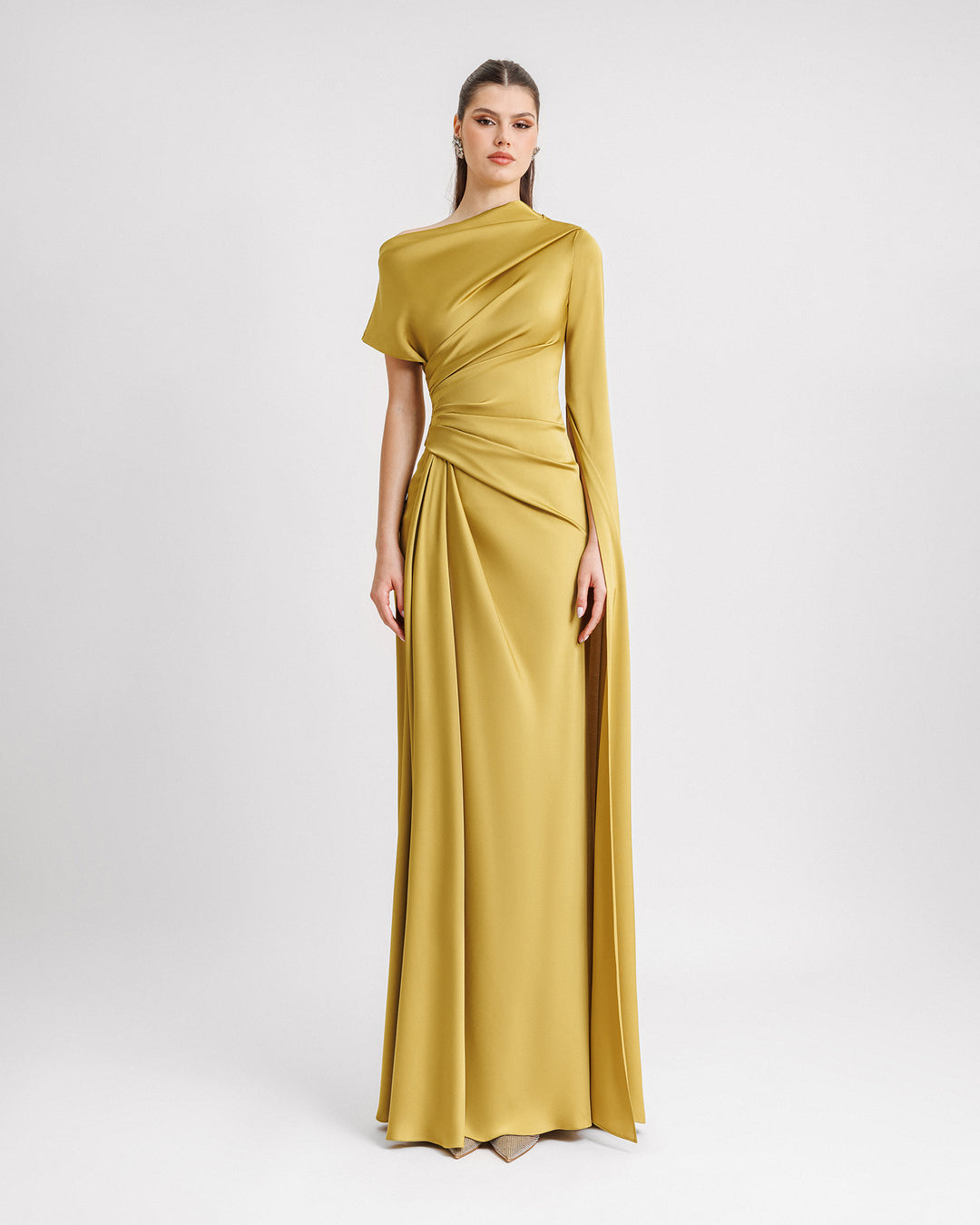 Asymmetrical Neckline Draped Dress