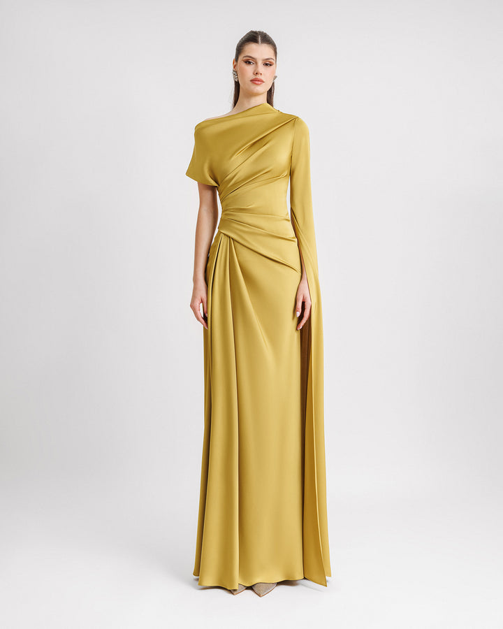 Asymmetrical Neckline Draped Dress