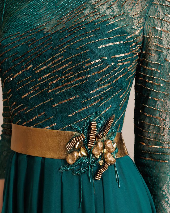 Long Dress With An Embellished Belt