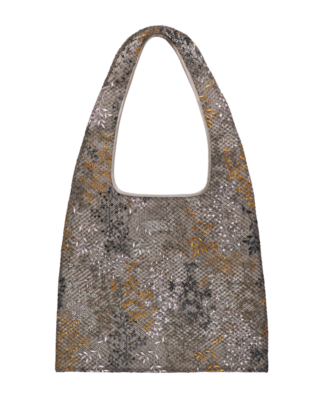 Floral Embroidered Taupe Tote Bag