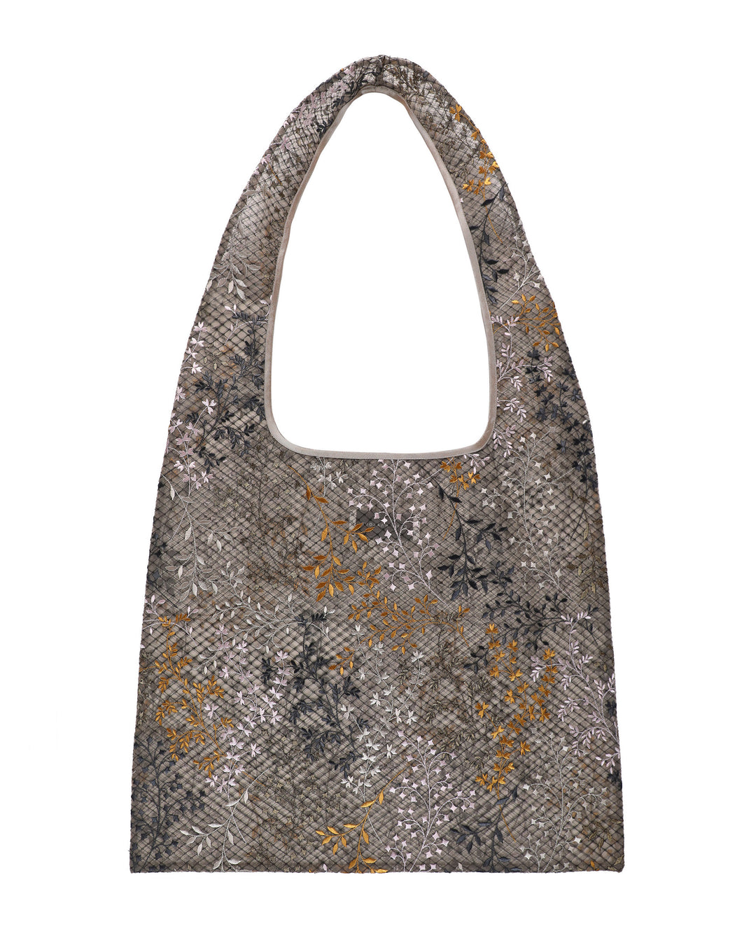 Floral Embroidered Taupe Tote Bag