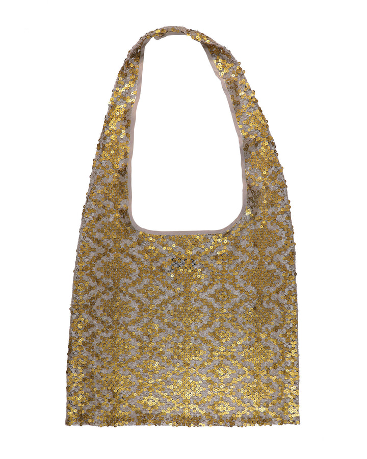 Patterned Sequins Gold Tote Bag