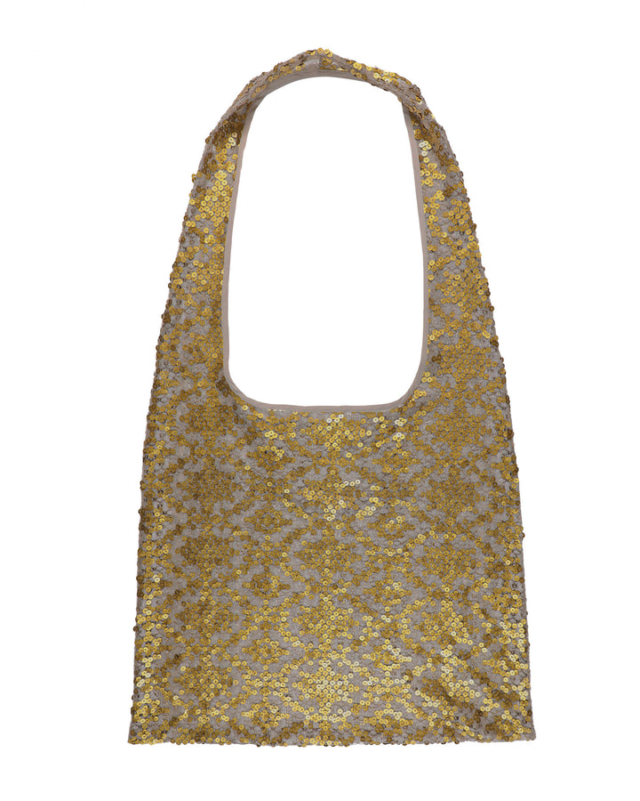 Patterned Sequins Gold Tote Bag