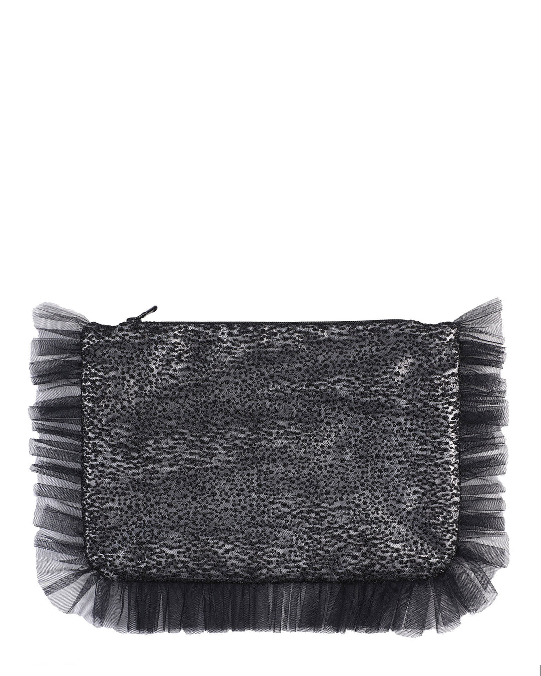 Textured Clutch with Tulle Ruffles