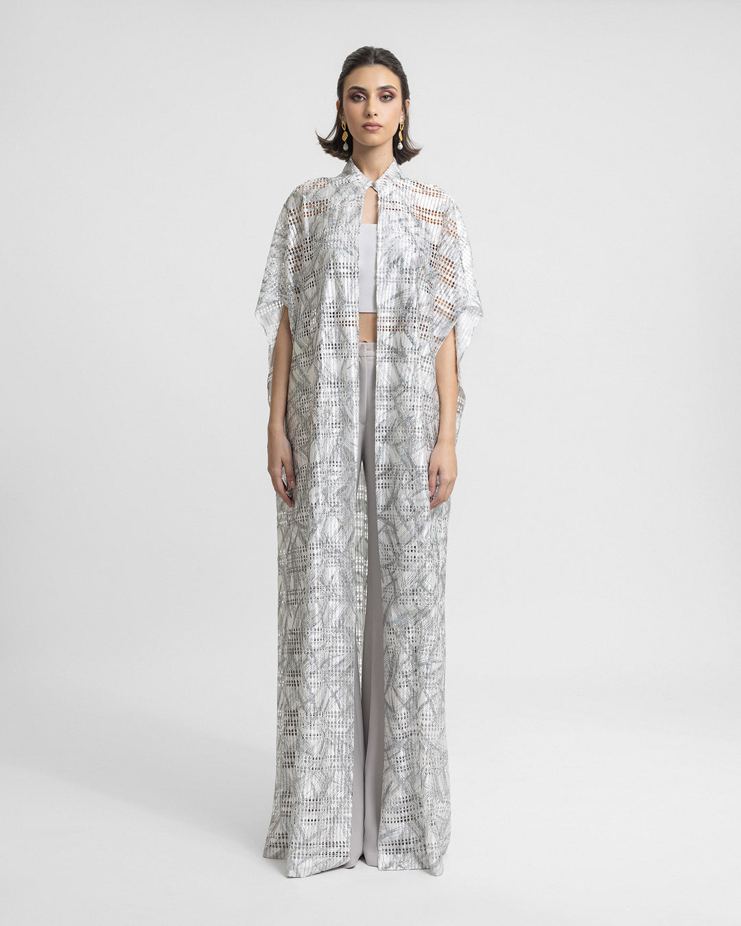 Open Floor-Length Grey Kaftan