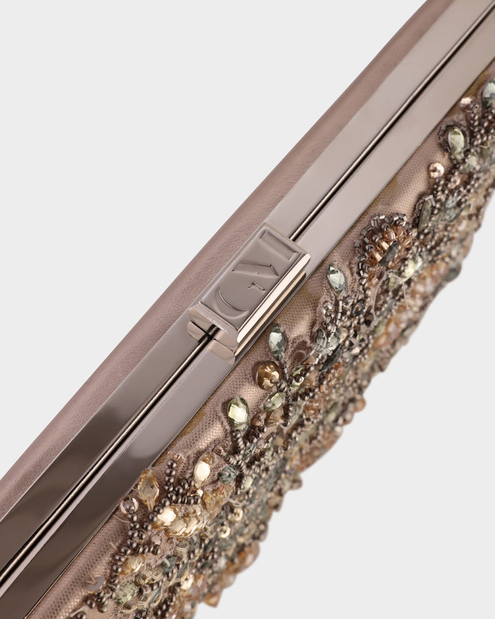 Bejeweled Leather Clutch