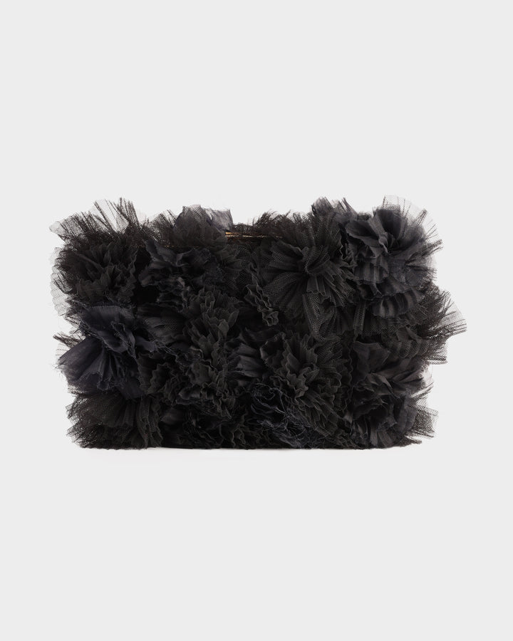 Rushed Black Tulle Clutch