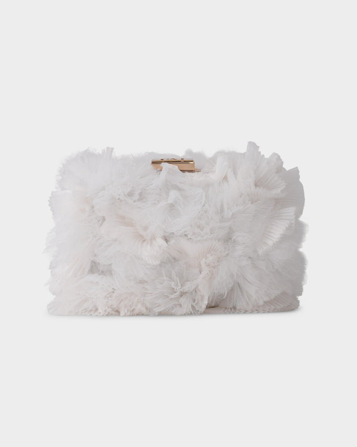 Rushed White Tulle Clutch