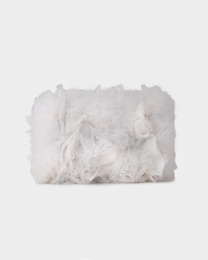 Rushed White Tulle Clutch