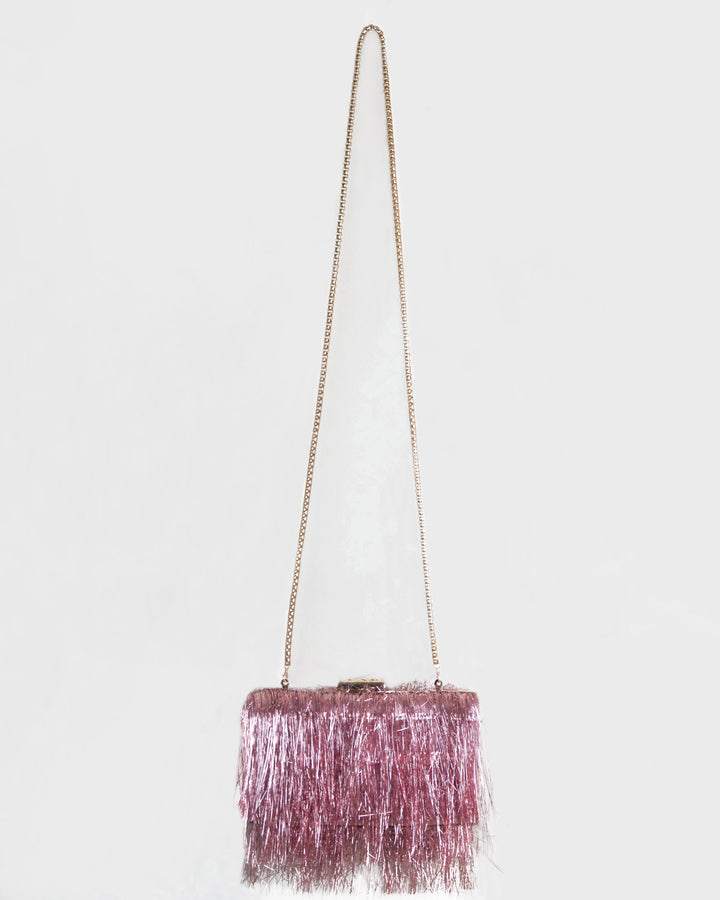 Pink Metallic Fringes Clutch