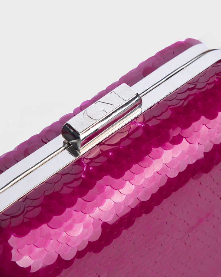 Sequins Fuchsia Clutch