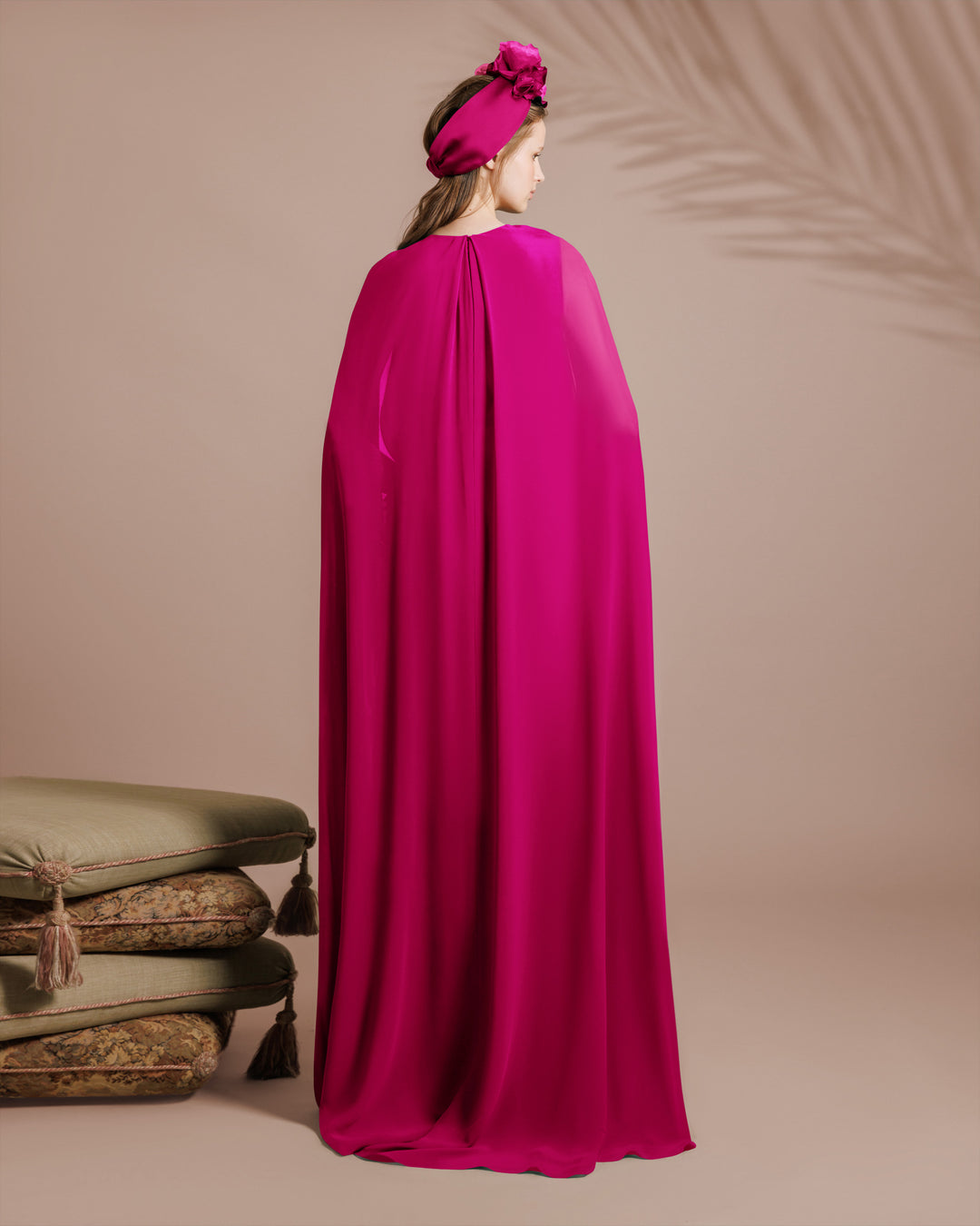 Fuchsia Draped Chiffon Kaftan