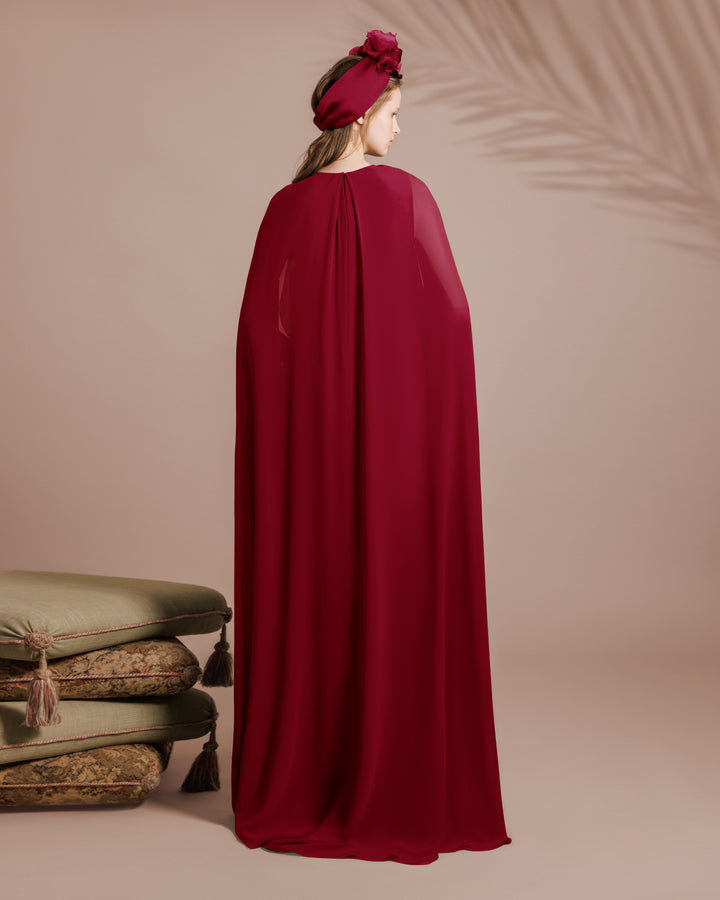 Red Draped Chiffon Kaftan