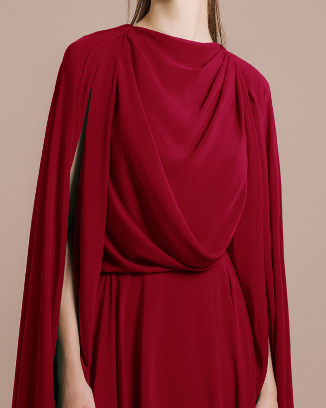 Red Draped Chiffon Kaftan