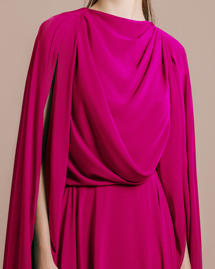 Fuchsia Draped Chiffon Kaftan