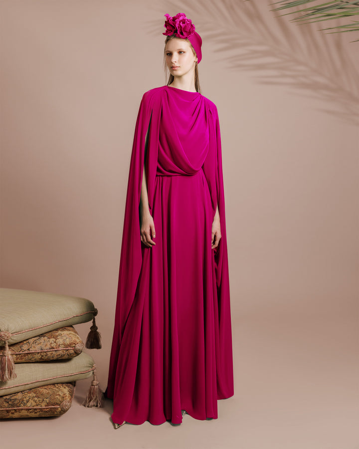 Fuchsia Draped Chiffon Kaftan