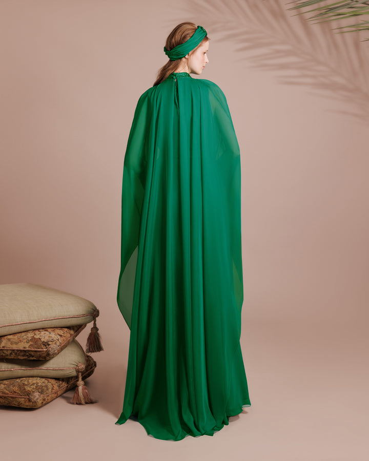 Flared Green Organza Kaftan