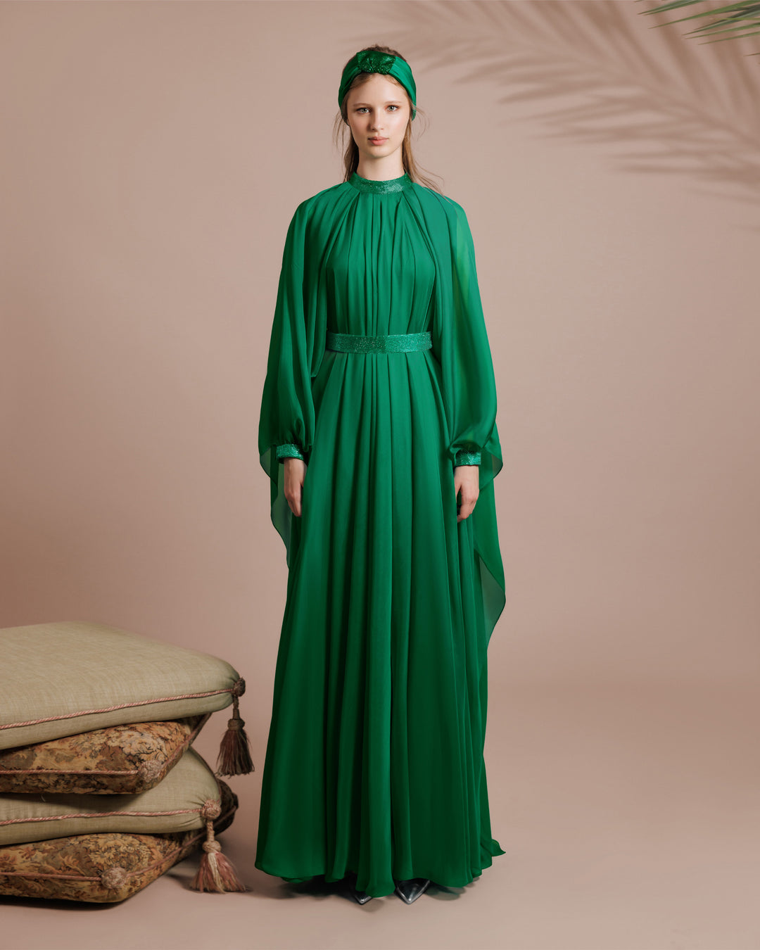 Flared Green Organza Kaftan