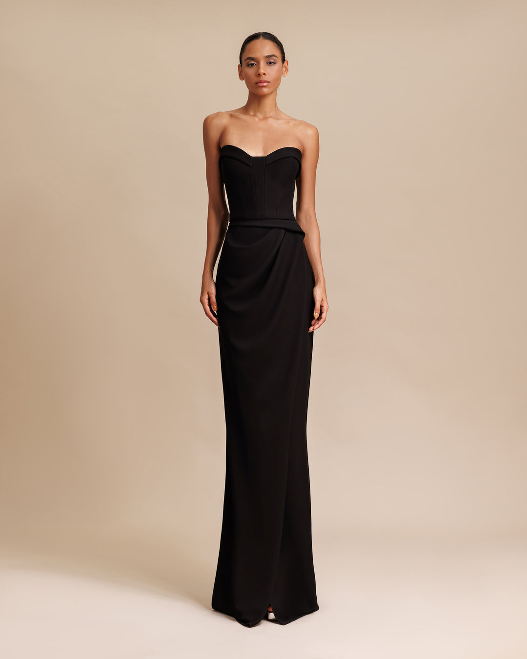 Strapless Draped Black Crepe Dress