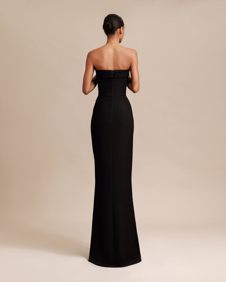 Strapless Draped Black Crepe Dress