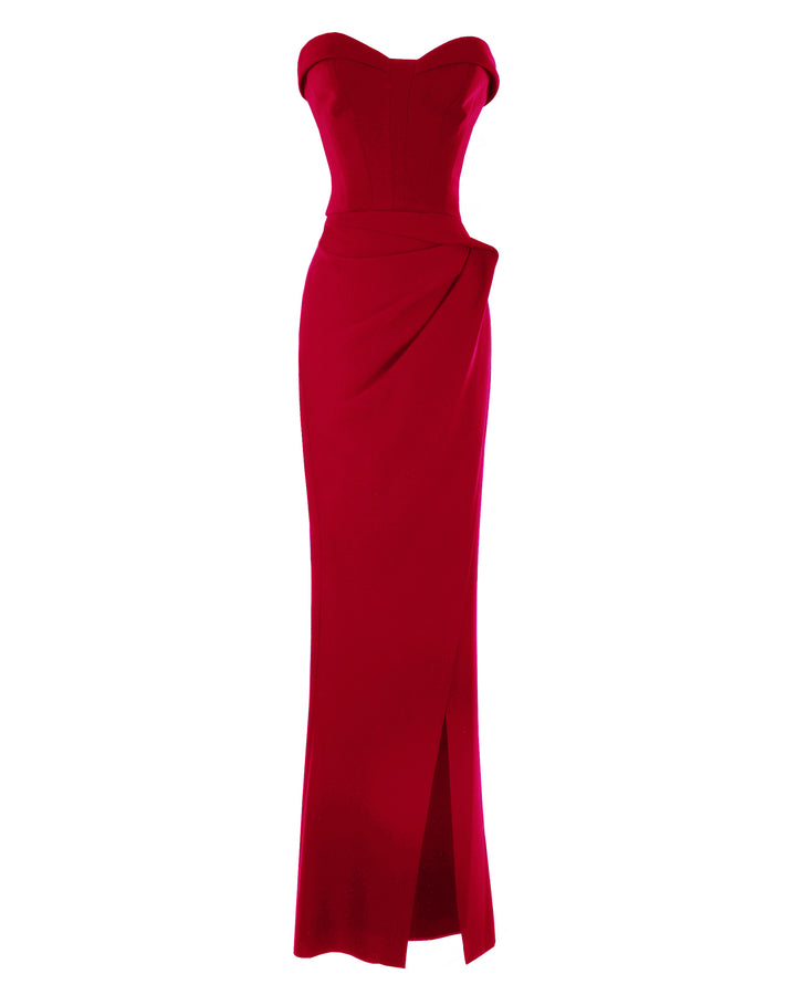 Strapless Red Crepe Dress