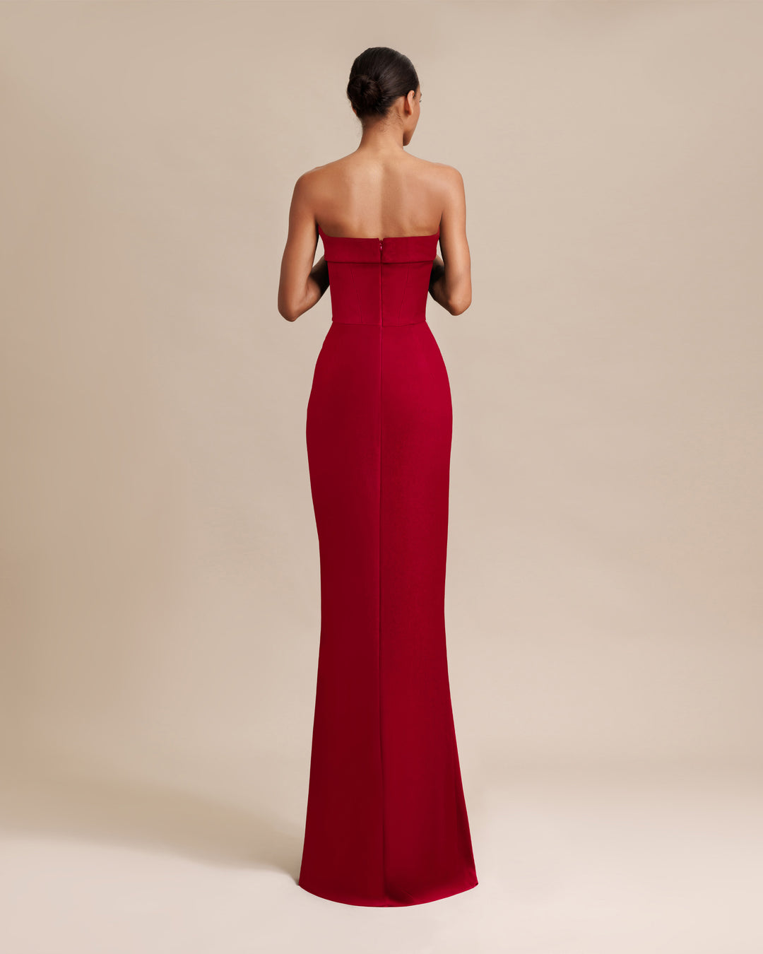 Strapless Red Crepe Dress