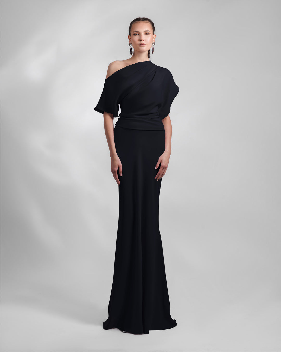 Asymmetrical Draped Black Dress