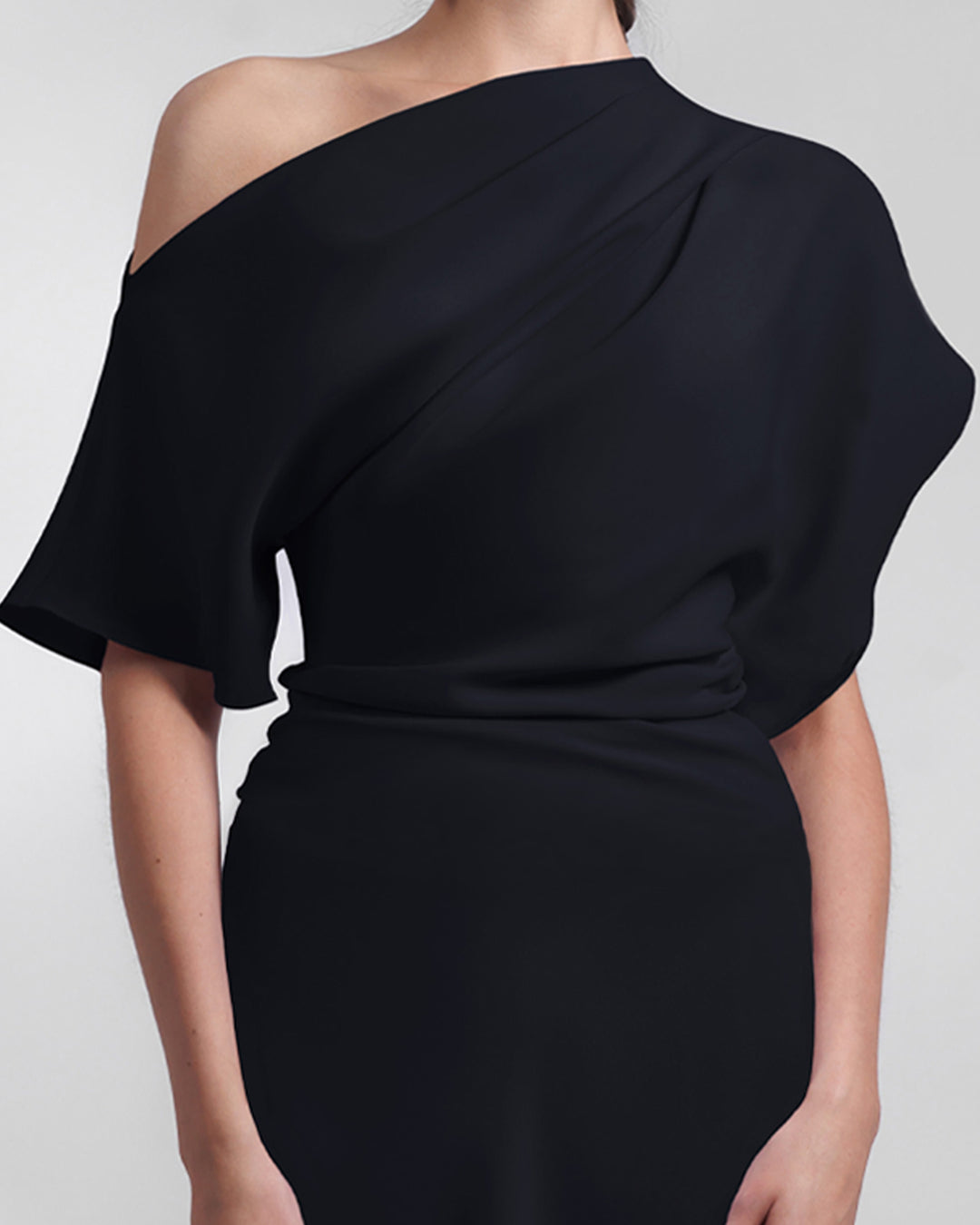 Asymmetrical Draped Black Dress