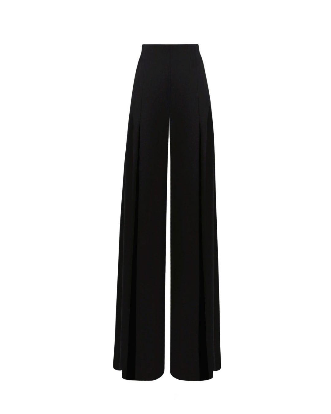 A straight-cut black pants with slits on the sides.