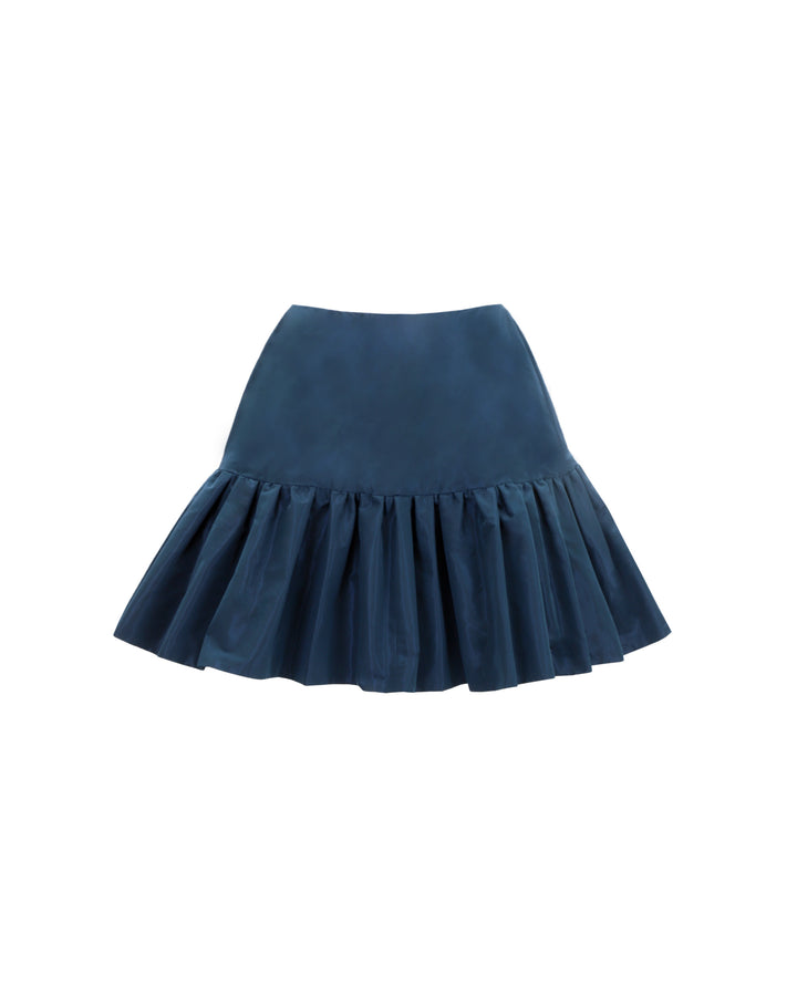 A short taffeta flared skirt in navy color.