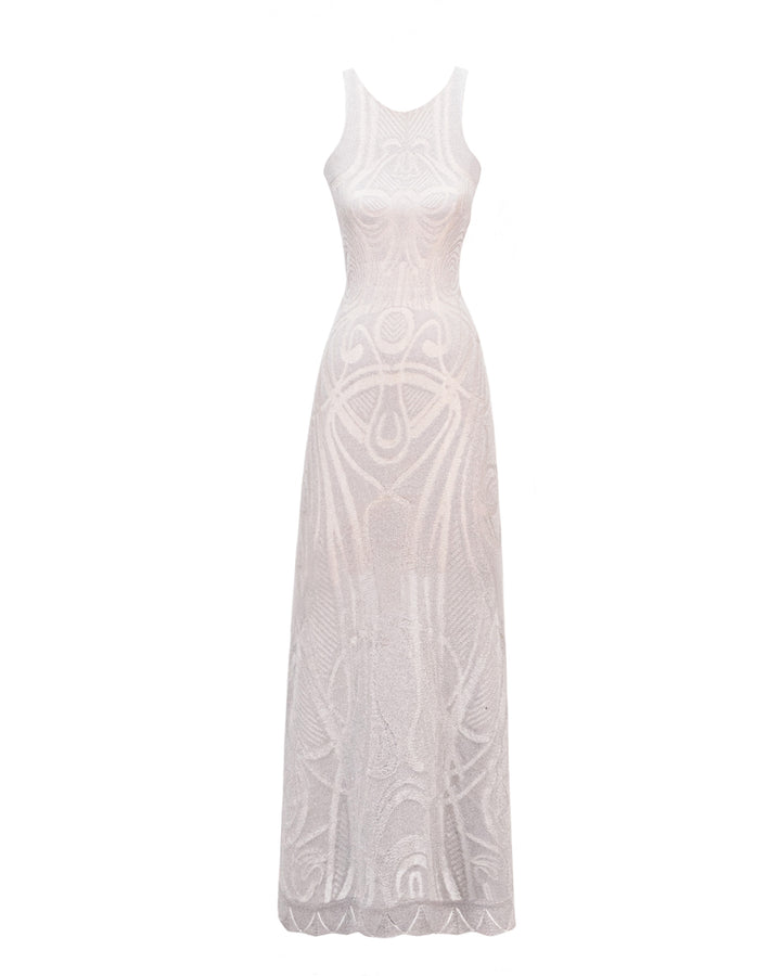 A silver Slim-cut patterned knit midi dress.