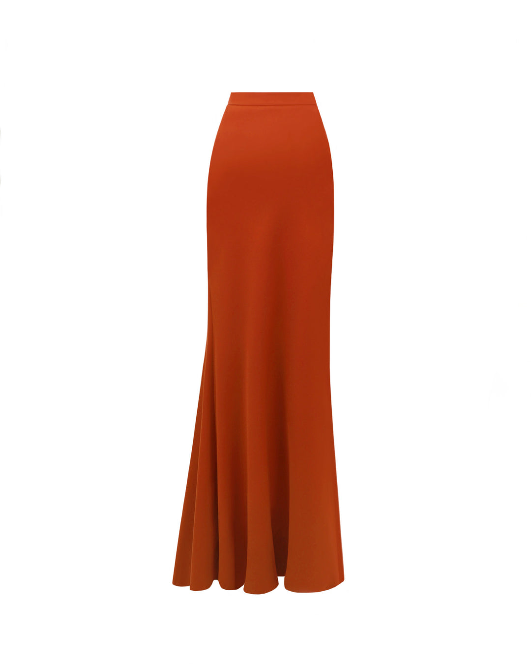 An evening wear slim-cut long crepe skirt in orange color.