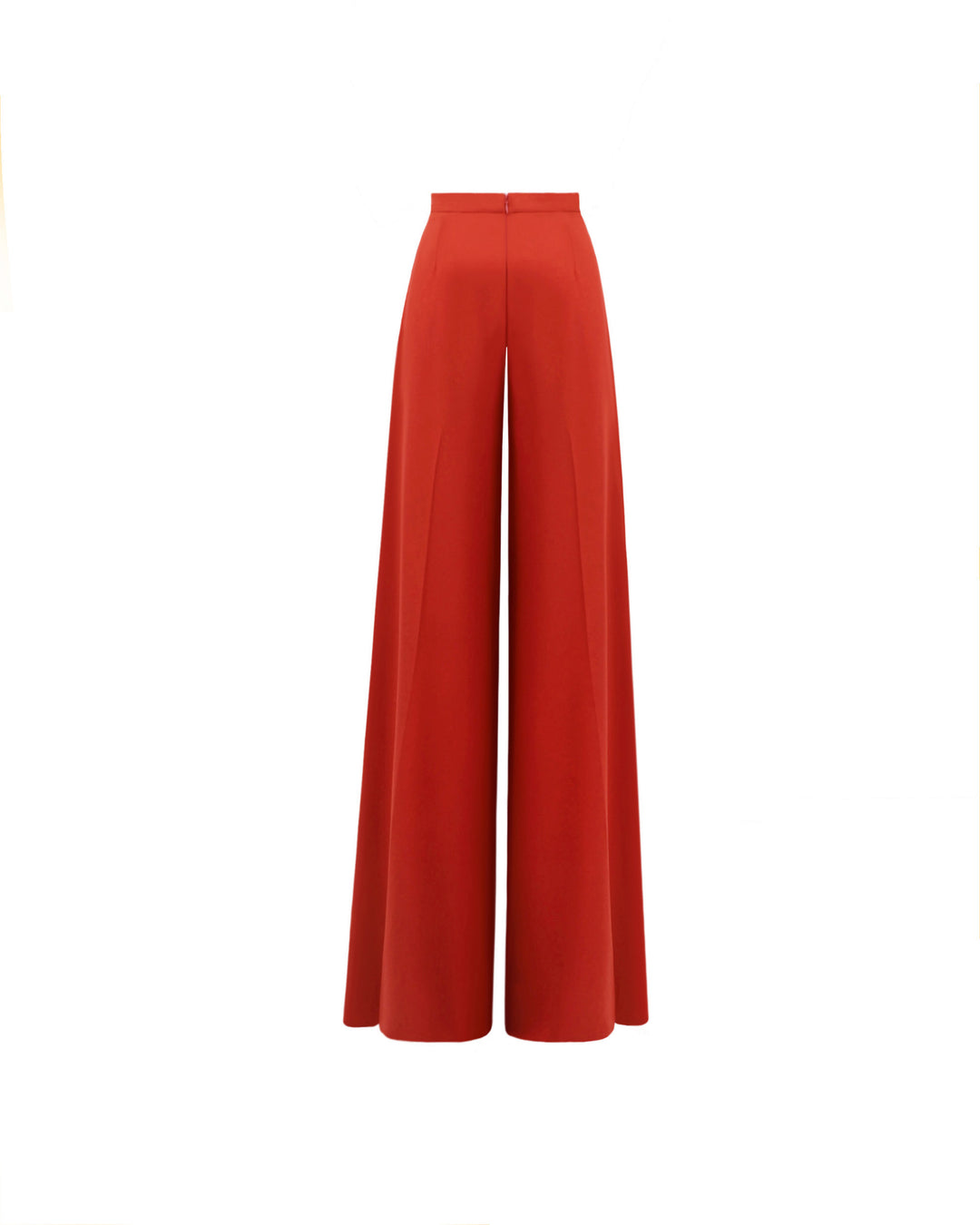 The back of an evening wear flared orange pants.