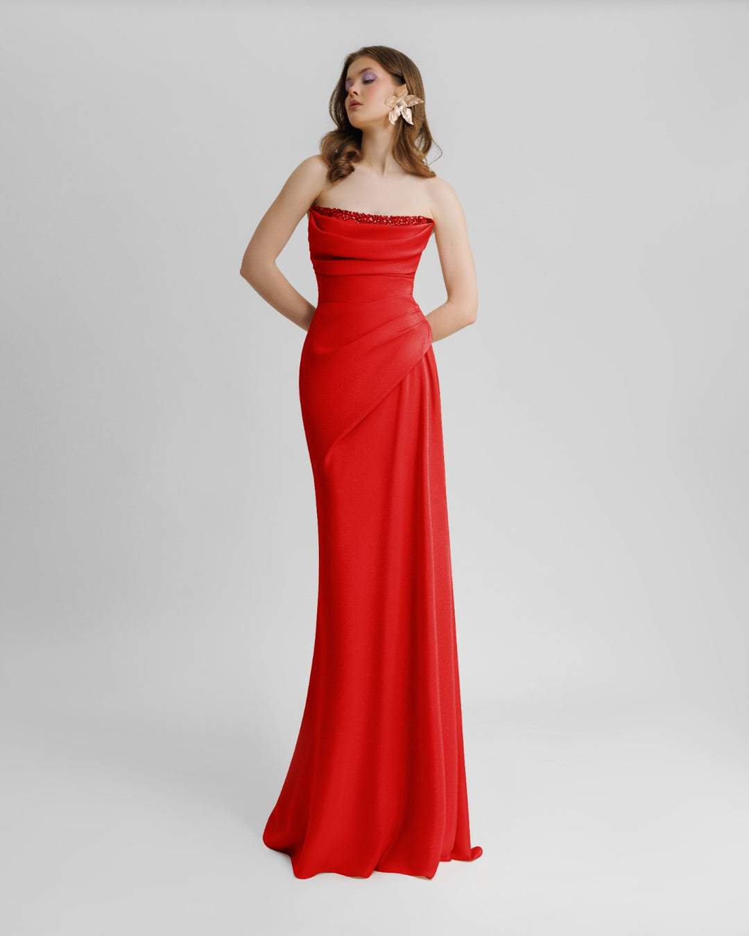 Beaded Red Strapless Dress