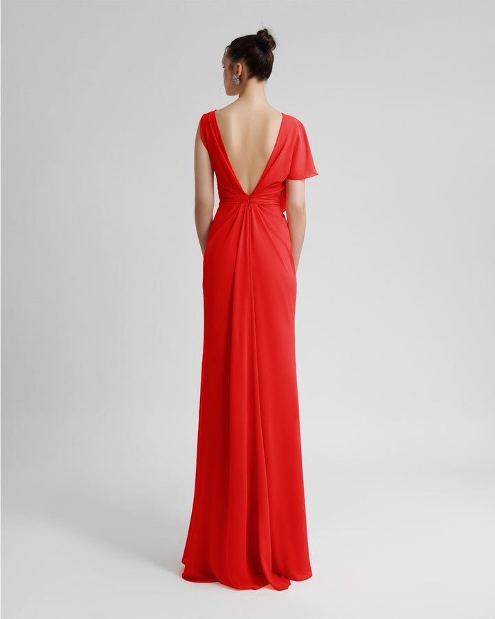 Open V-Shaped Back Red Dress