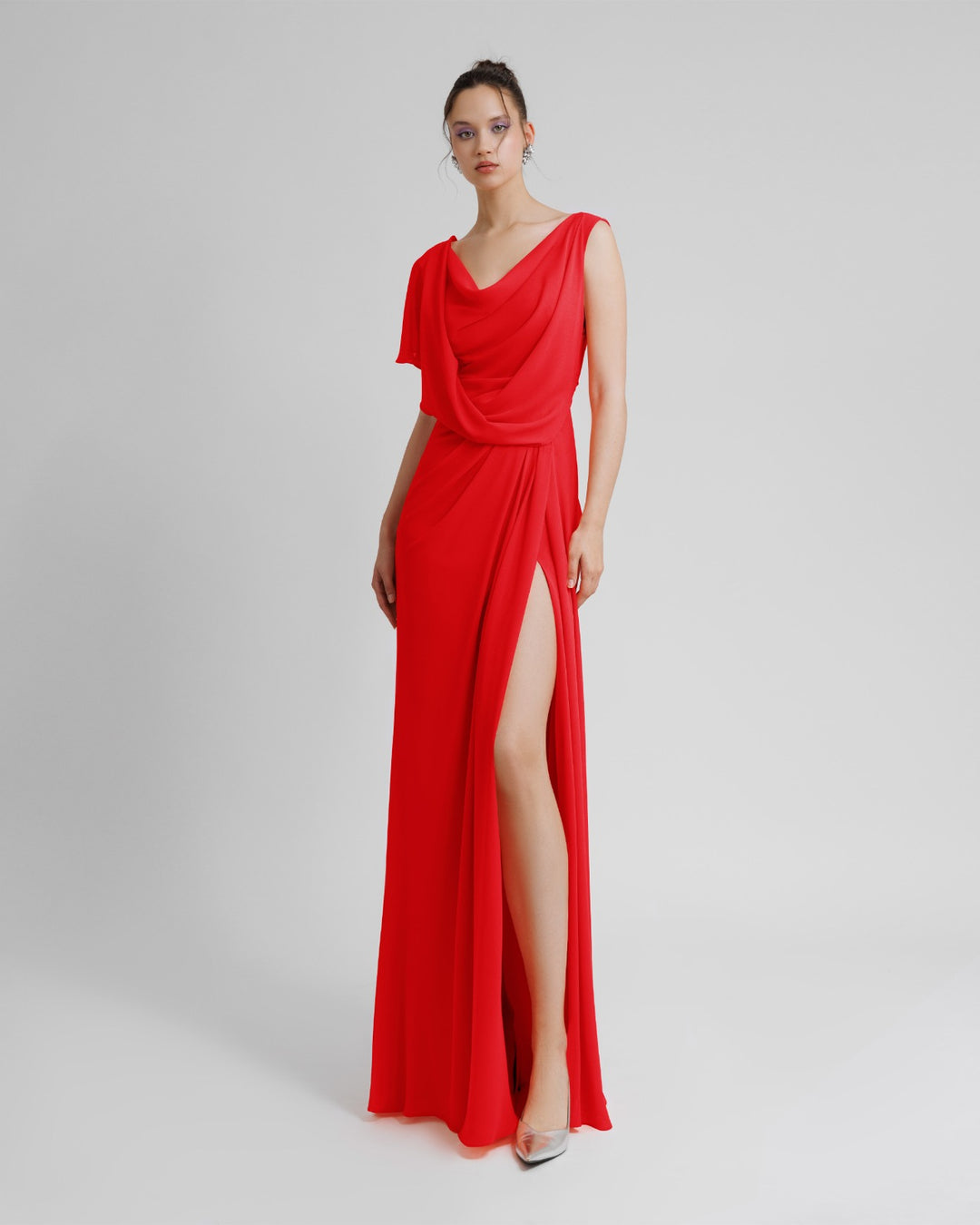 Open V-Shaped Back Red Dress