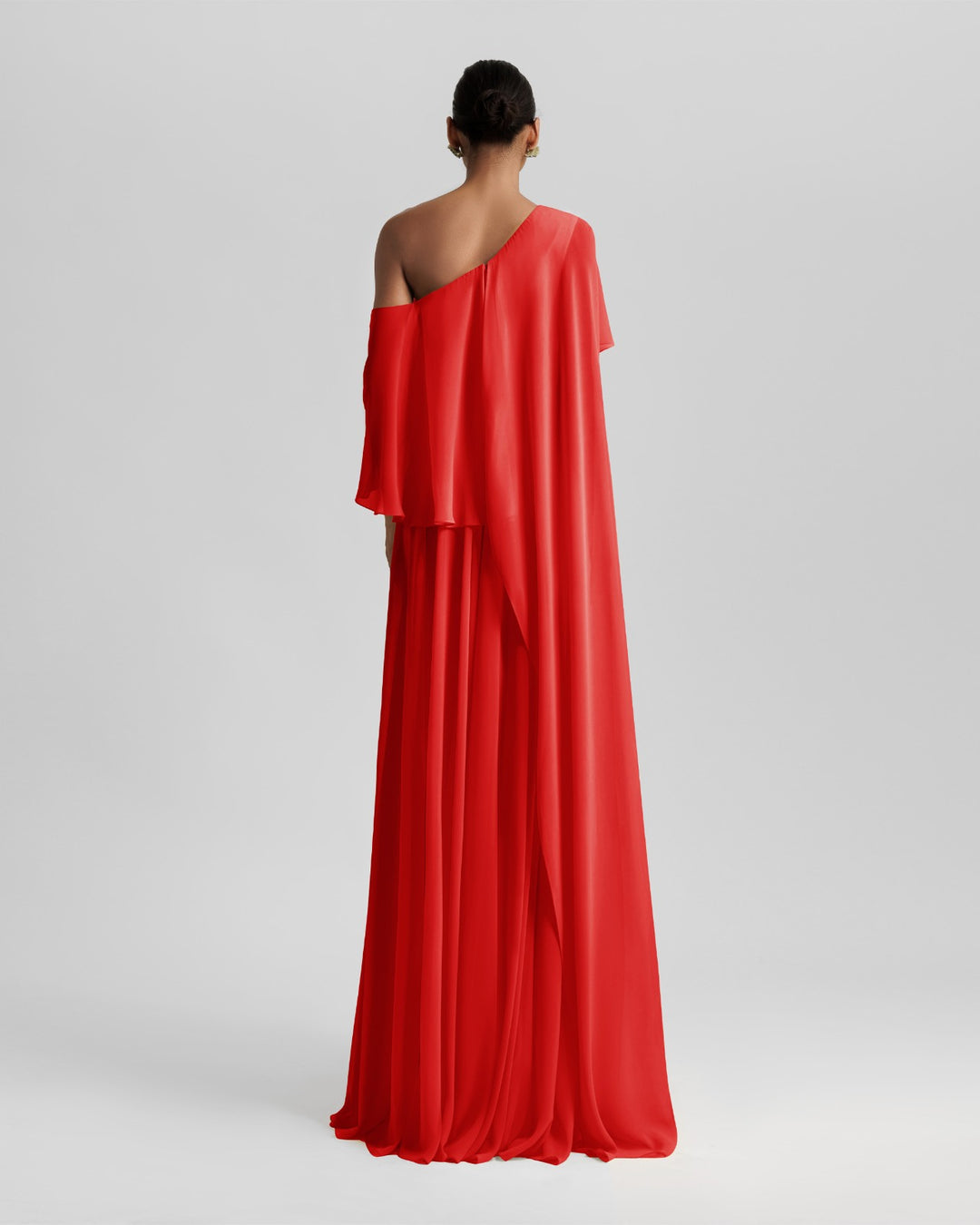 One-Shoulder Red Dress Featuring Ruffles