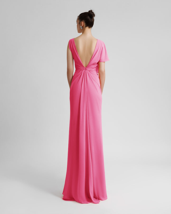 Open V-Shaped Back Pink Dress