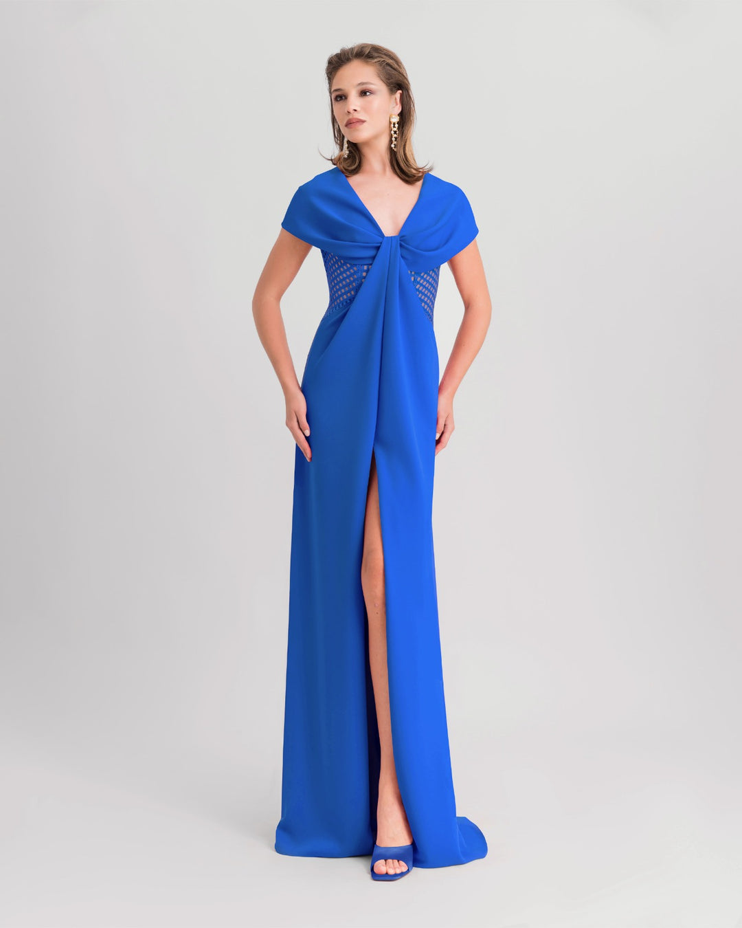 Bow-Like Shoulders Royal Blue Dress